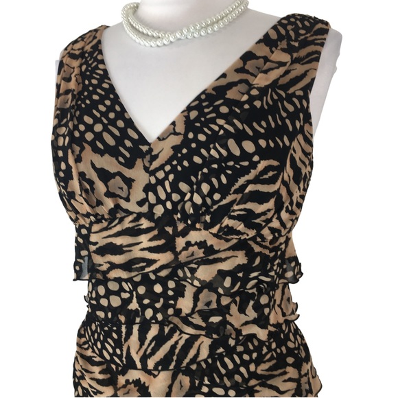 Jones New York Animal Print Ruffle Pleat Sleeveless Sheath Midi Dress size 10 - Picture 5 of 12